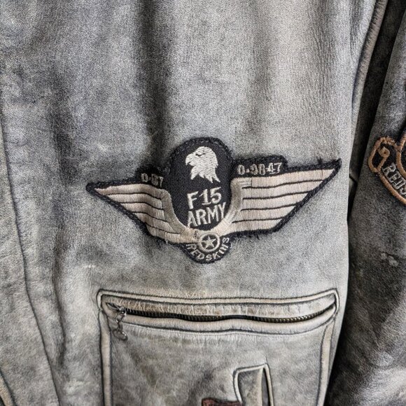 GRAIL Real 90s USFS boxy fit Territoire Redskins faded real leather jacket - Picture 3 of 8